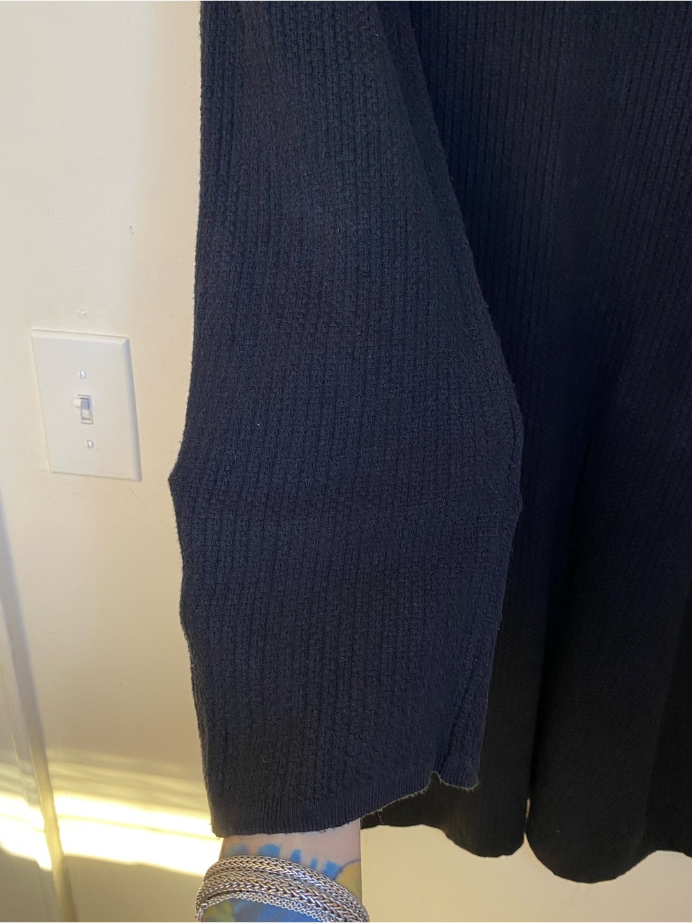 GUDRUN SJODEN Cotton Waffle Knit Button Front Long Cardigan Black Sz Small READ - Picture 8 of 11
